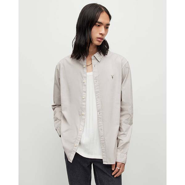 Allsaints Australia Mens Hawthorne Ramskull Stretch Shirt Ash Purple AU81-908